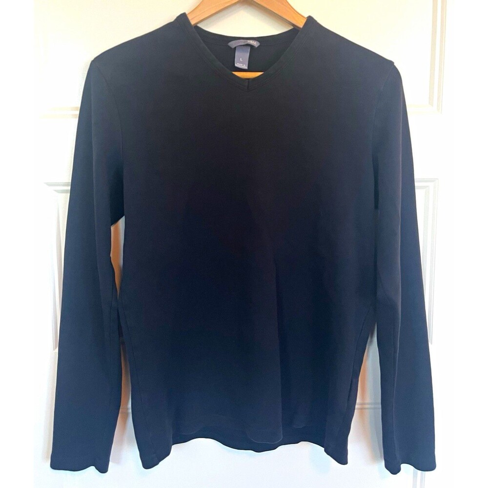 H&M Women's Size Large Black Long Sleeve V-Neck Top Shirt Jersey Basic Solid